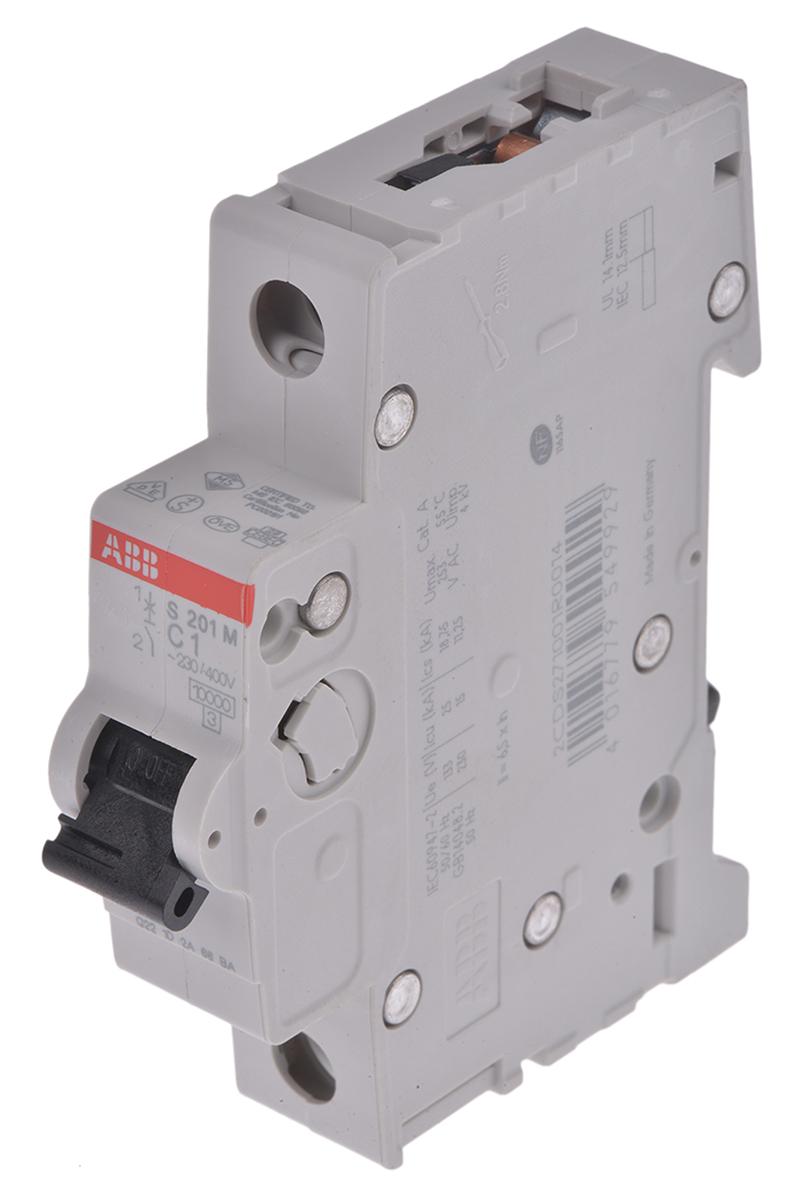 Produktfoto 1 von ABB S200M MCB Leitungsschutzschalter Typ C, 1-polig 1A 253V, Abschaltvermögen 10 kA System Pro M Compact