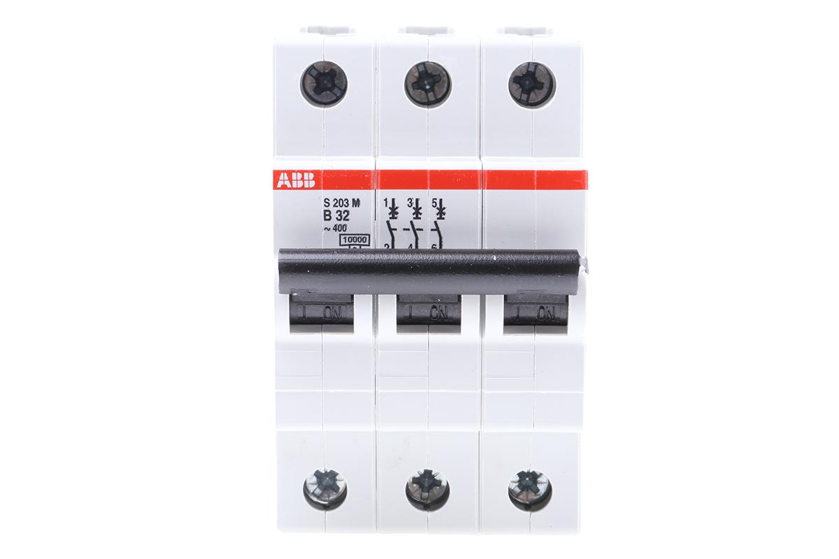 Produktfoto 1 von ABB S200M MCB Leitungsschutzschalter Typ B, 3-polig 32A 440V, Abschaltvermögen 10 kA System Pro M Compact