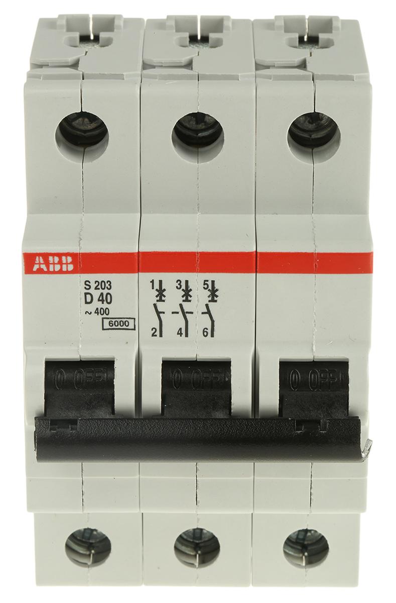 Produktfoto 1 von ABB S200 MCB Leitungsschutzschalter Typ D, 3-polig 40A 440V, Abschaltvermögen 6 kA System Pro M Compact