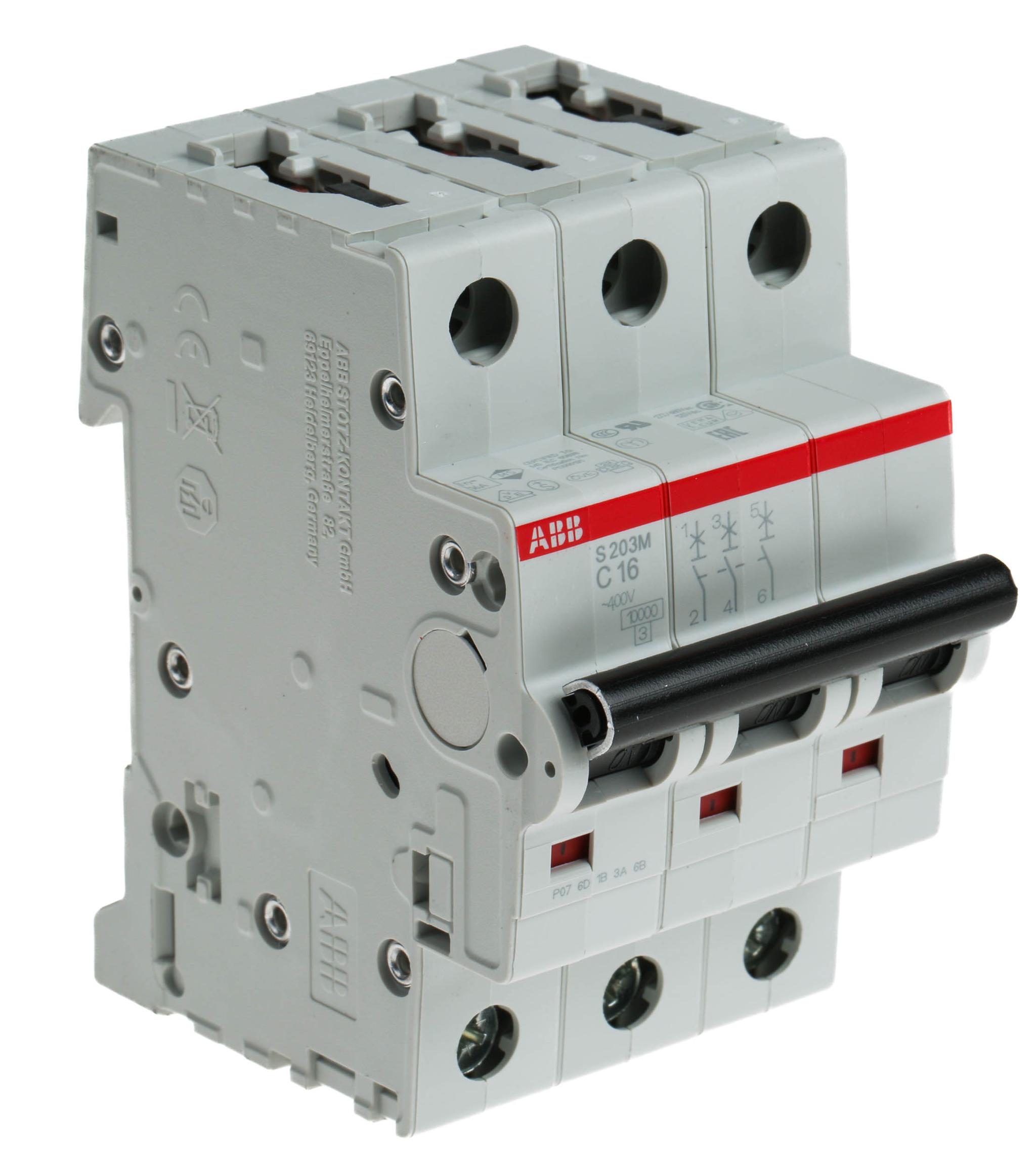 ABB S200M MCB Leitungsschutzschalter Typ C, 3-polig 16A 440V, Abschaltvermögen 10 kA System Pro M Compact