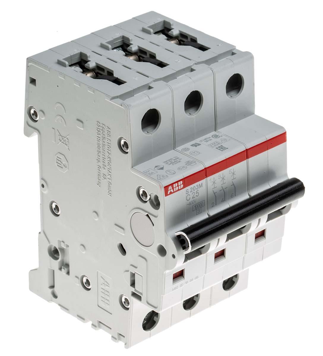 ABB S200M MCB Leitungsschutzschalter Typ C, 3-polig 25A 440V, Abschaltvermögen 10 kA System Pro M Compact