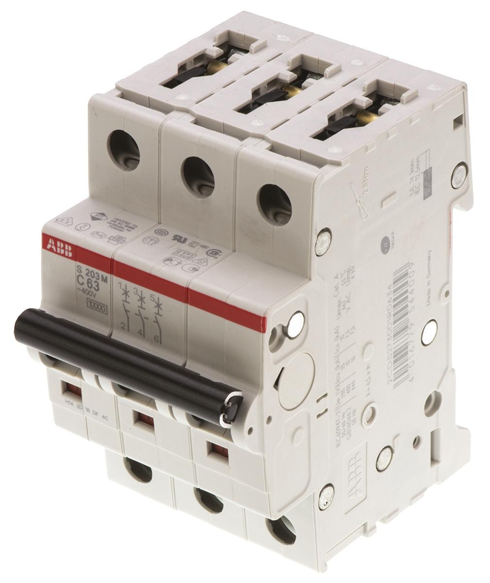 ABB S200M MCB Leitungsschutzschalter Typ C, 3-polig 63A 440V, Abschaltvermögen 10 kA System Pro M Compact