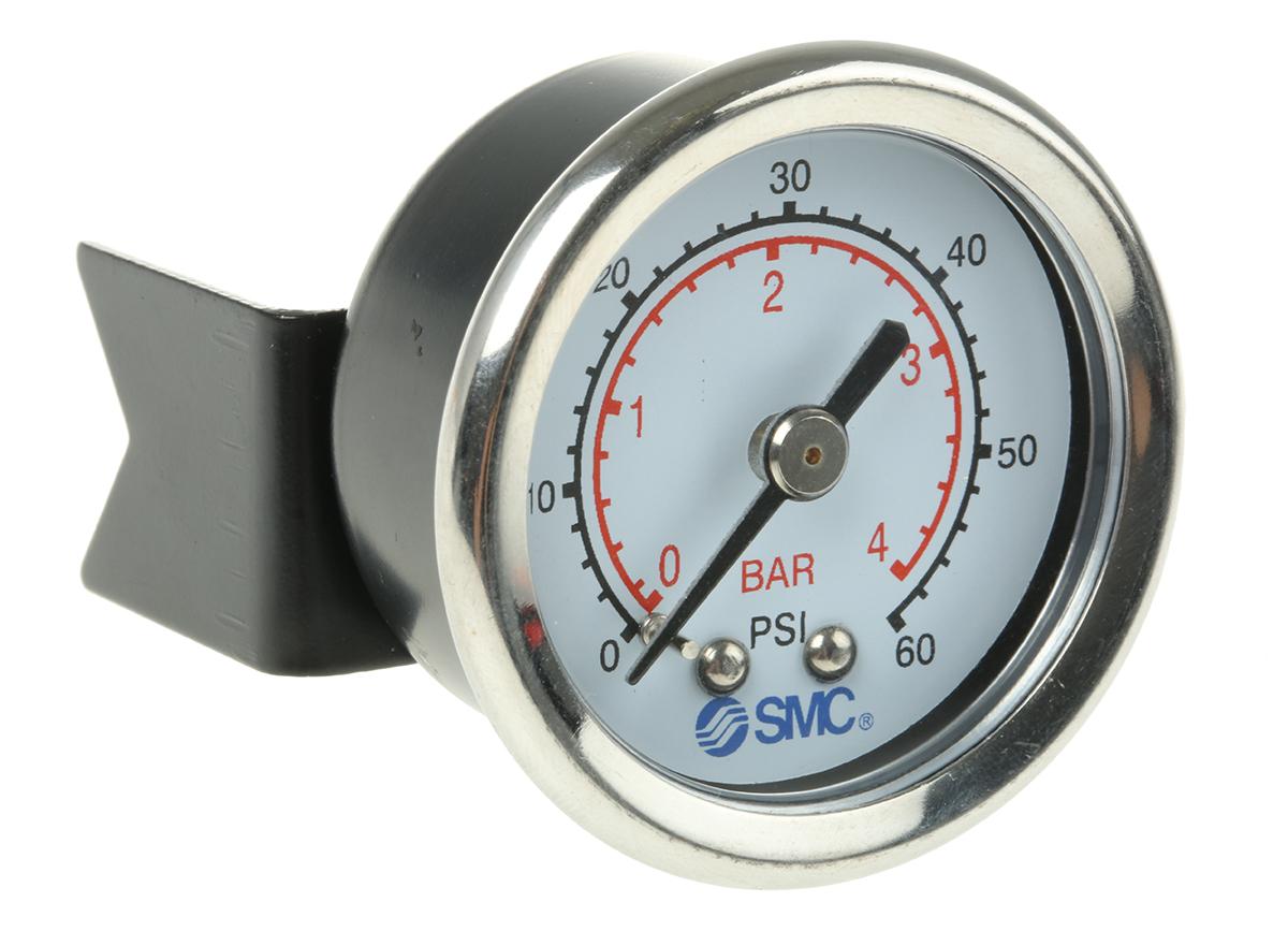 SMC Druckmessgerät Rückseitige Kabeleinführung Analog 0bar → 4bar, Ø 43mm