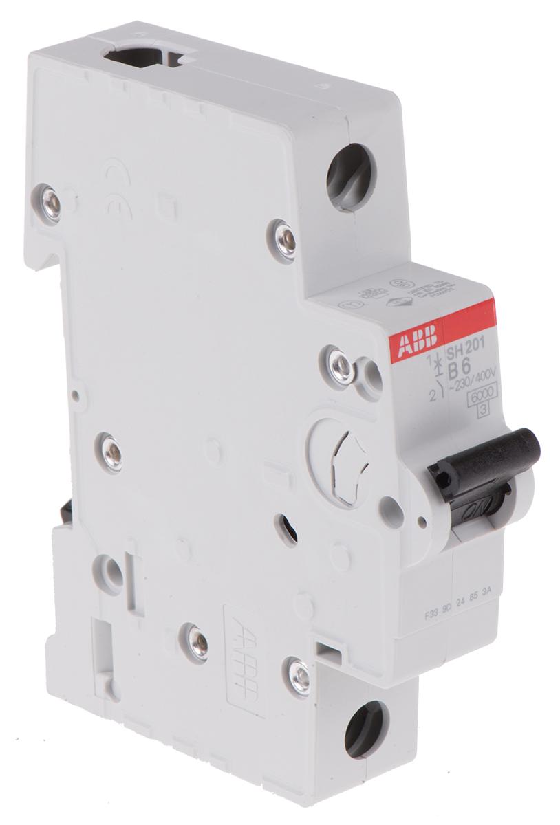 ABB SH200 MCB Leitungsschutzschalter Typ B, 1-polig 6A 400V, Abschaltvermögen 6 kA Compact Home DIN-Schienen-Montage