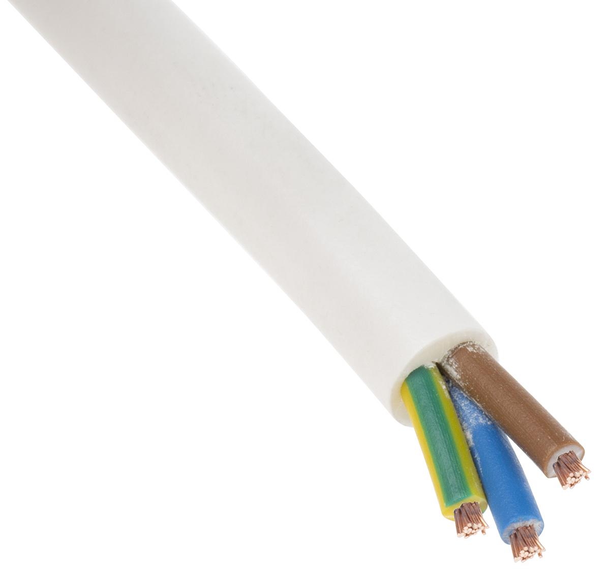 Produktfoto 1 von RS PRO Netzkabel, 3-adrig Typ 2183Y Weiß x 0,75 mm² /Ø 5.97mm 6 A, 100m, 300 V, PVC