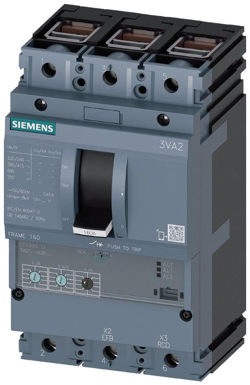 Siemens SENTRON 3VA2, Leistungsschalter MCCB 3-polig, 160A / Abschaltvermögen 110 kA, Fest