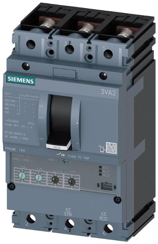 Siemens SENTRON 3VA2, Leistungsschalter MCCB 3-polig, 160A / Abschaltvermögen 110 kA, Fest