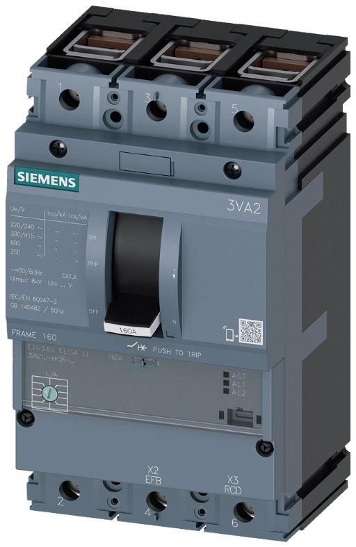 Siemens SENTRON 3VA2, Leistungsschalter MCCB 3-polig, 25A / Abschaltvermögen 110 kA, Fest