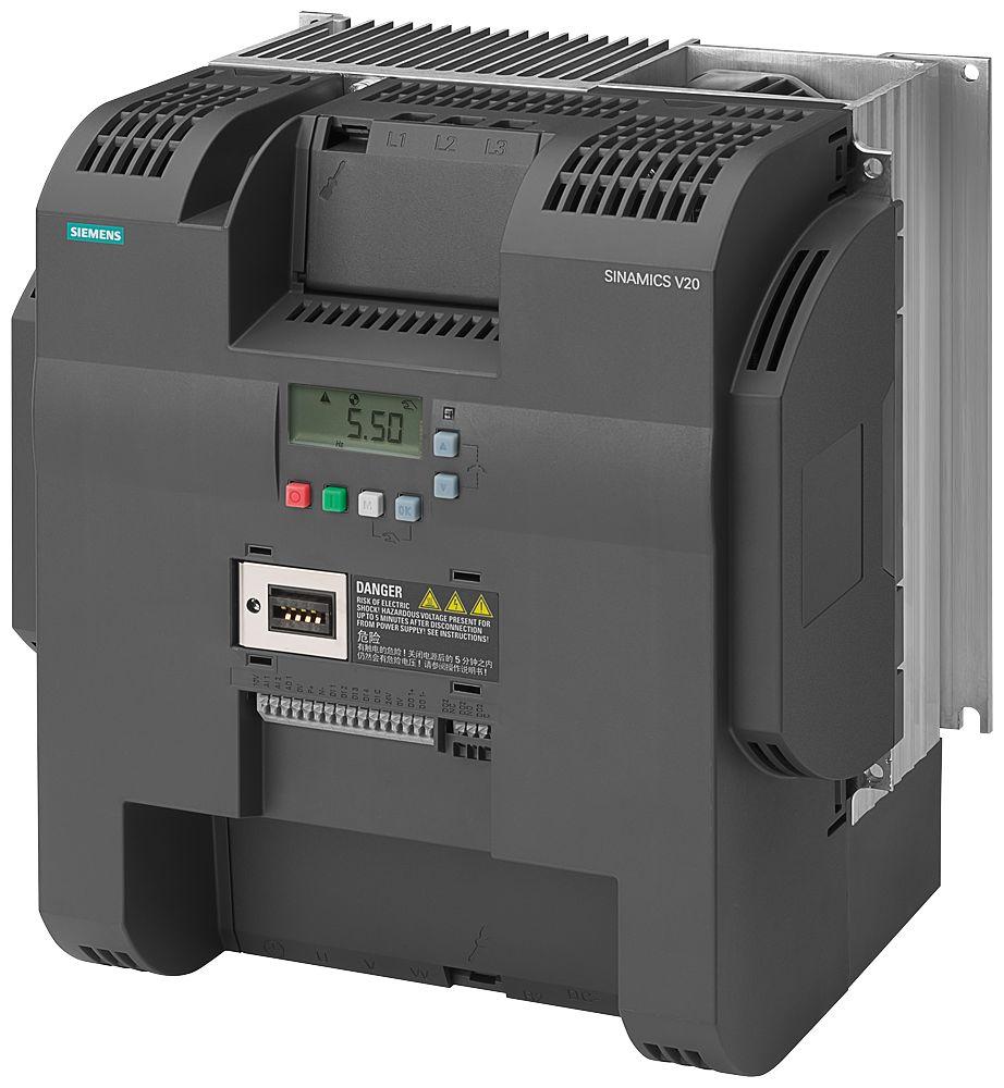 Siemens SINAMICS V20, 3-Phasen Frequenzumrichter 22 kW, 380 → 480 V ac / 45 A 0 → 550Hz für Wechselstrommotoren