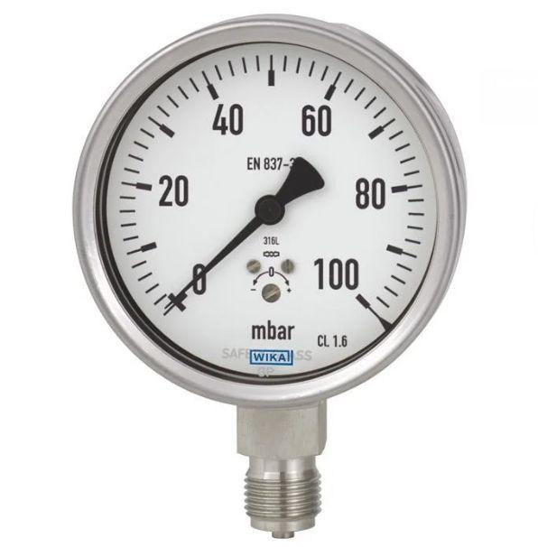 Produktfoto 1 von WIKA Druckmessgerät Prozessanschluss unten Analog -100mbar → 100mbar, Ø 100mm G1/2