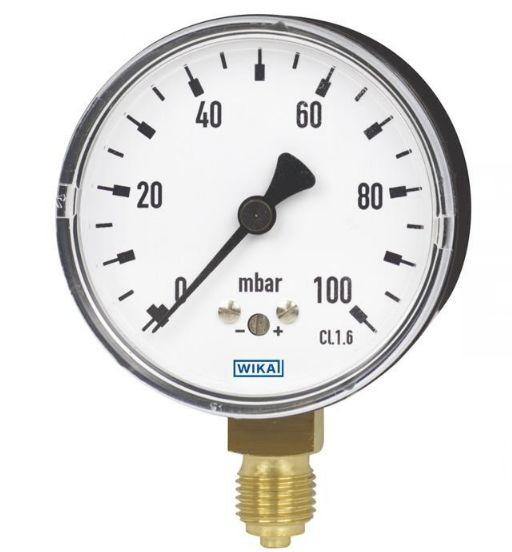 WIKA Druckmessgerät Prozessanschluss unten Analog 0mbar → 25mbar, Ø 63mm G1/4