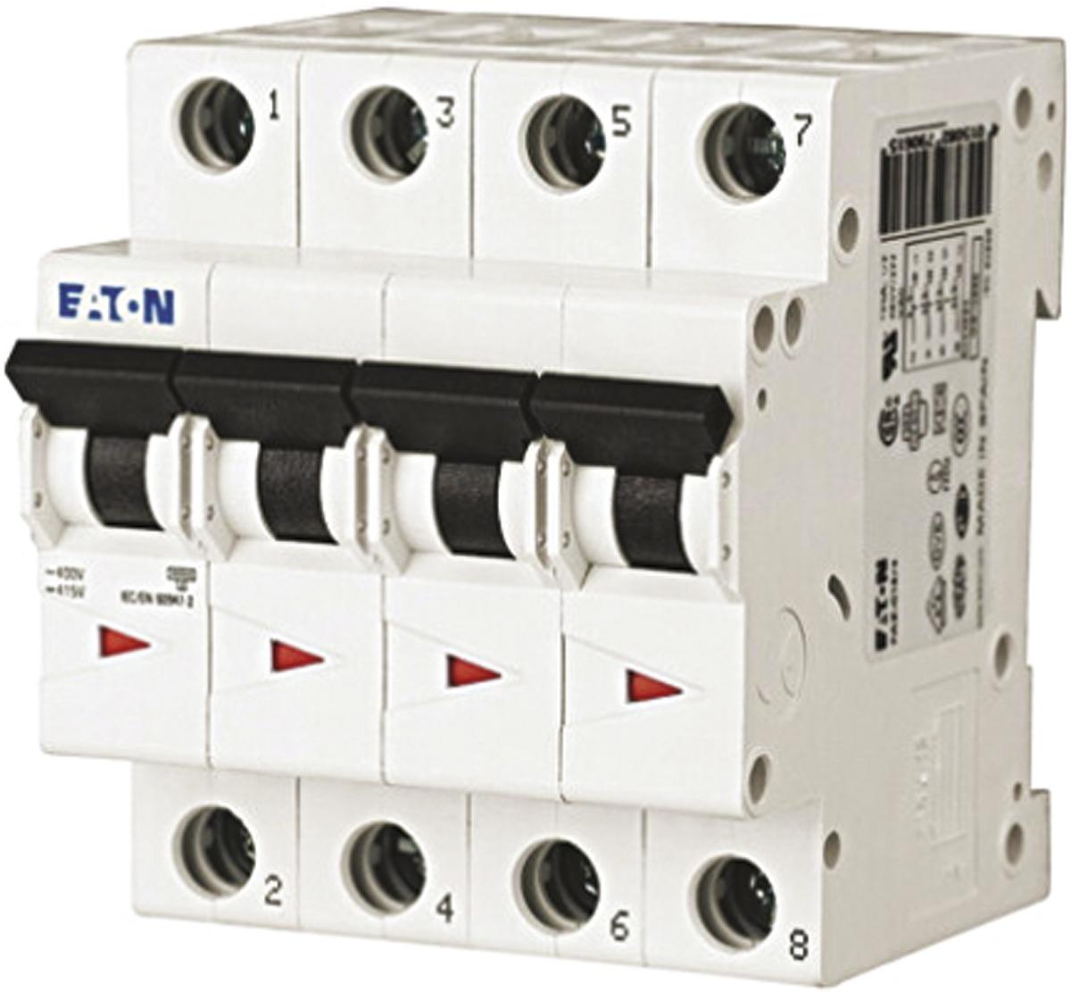 Produktfoto 1 von Eaton Eaton Moeller MCB Leitungsschutzschalter Typ B, 4-polig 32A 230 → 400V, Abschaltvermögen 6 kA xEffect