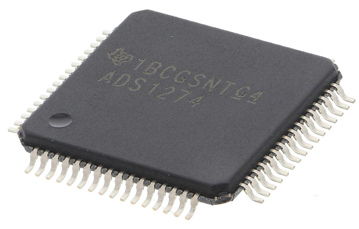 Produktfoto 1 von Texas Instruments 24-Bit ADC ADS1274IPAPT Quad, 144ksps HTQFP, 64-Pin