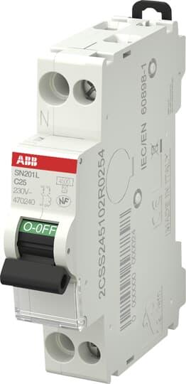 ABB SN201 MCB Leitungsschutzschalter Typ C, Pol 1P+N 25A 230V, Abschaltvermögen 4,5 kA DIN-Schienen-Montage