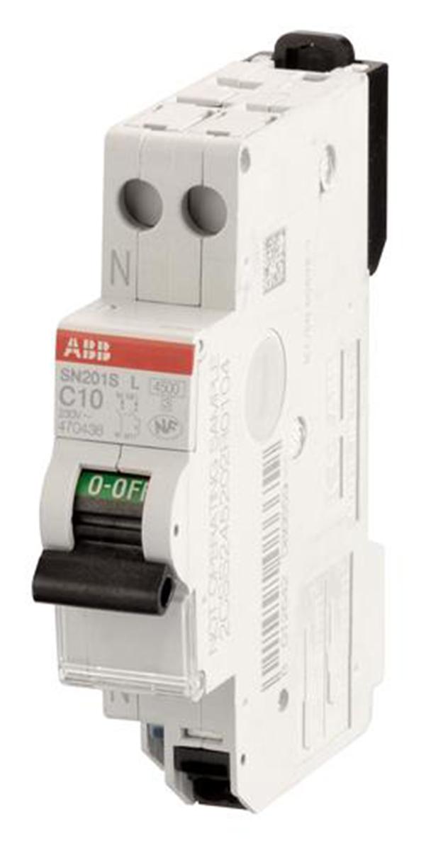 ABB SN201 MCB Leitungsschutzschalter Typ C, Pol 1P+N 10A 230V, Abschaltvermögen 6 kA DIN-Schienen-Montage