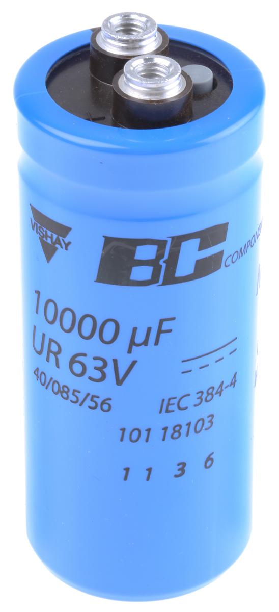 Vishay 101 PHR-ST, Schraub Aluminium-Elektrolyt Kondensator 10000μF ±20% / 63V dc, Ø 35mm x 80mm, +85°C