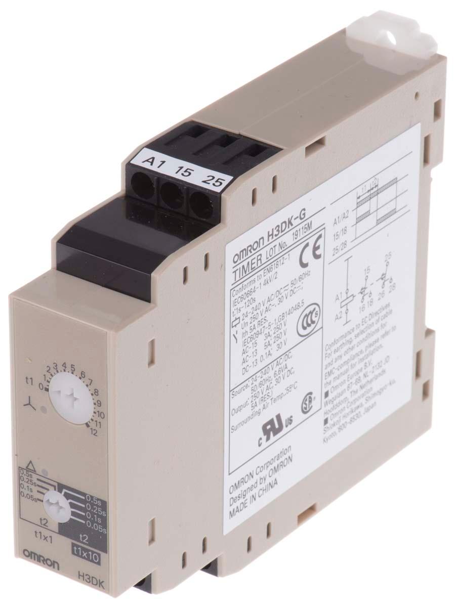 Produktfoto 1 von Omron H3DK Zeitrelais, DIN-Schienen, 1 → 12s, 24 → 240V ac/dc, 2 Kont. Einfach