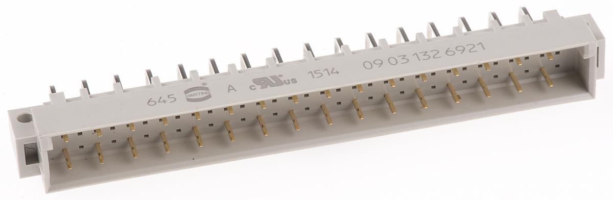 Harting 09 03 C2 DIN 41612-Steckverbinder Stecker gewinkelt, 32-polig / 3-reihig, Raster 2.54mm Lötanschluss