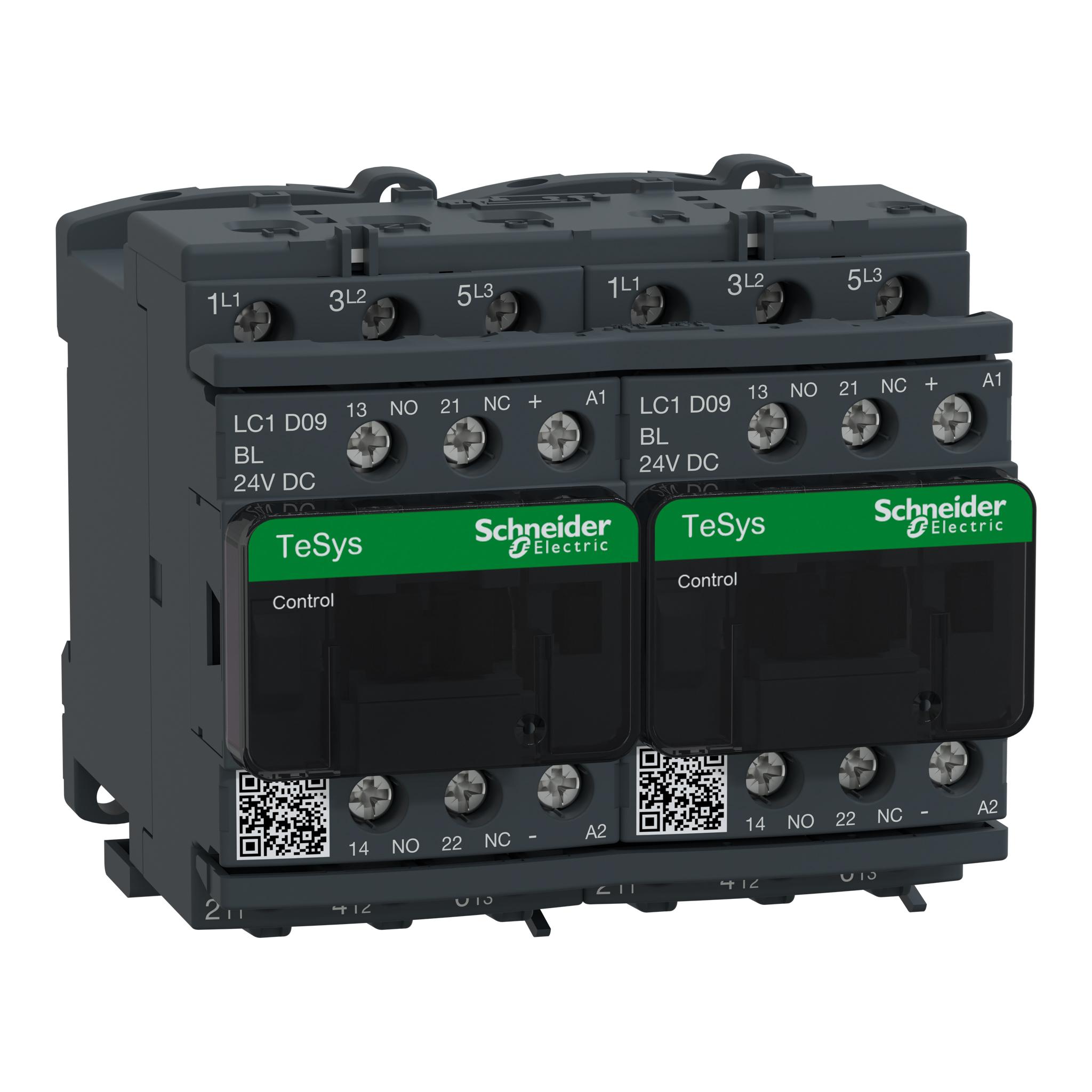 Produktfoto 1 von Schneider Electric TeSys D LC2D Leistungsschütz / 24 V dc Spule, 3 -polig 3 Schließer, 690 V ac / 9 A, Umkehrend