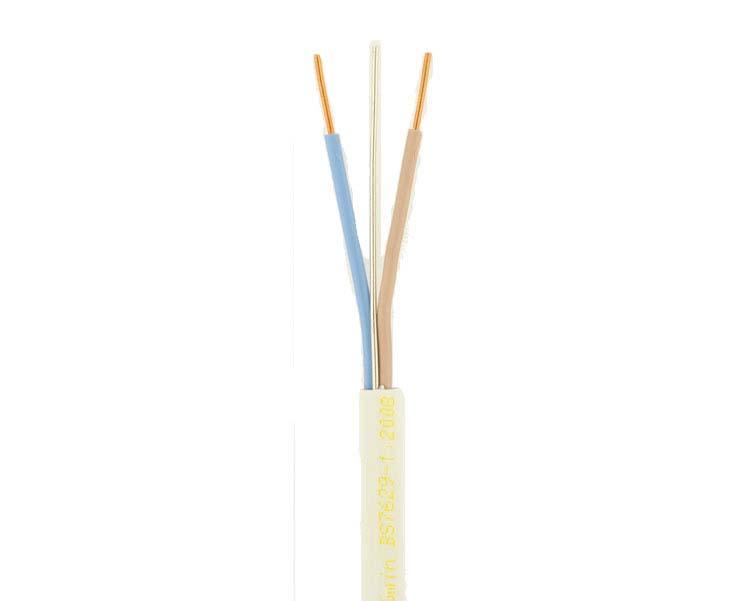 Produktfoto 1 von RS PRO Netzkabel, 3-adrig Typ Brandverhalten Weiß x 1,5 mm² /Ø 8.5mm 19,5 A, 100m, 500 V