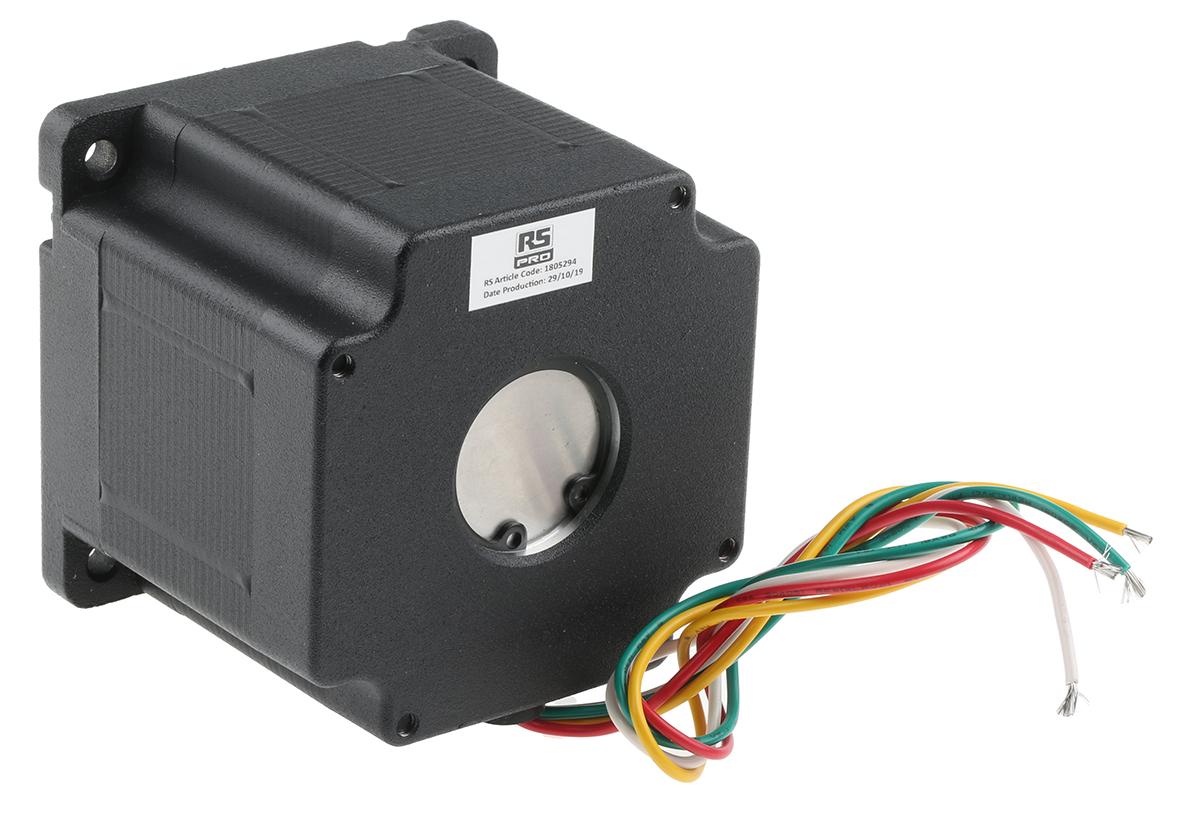 Produktfoto 1 von RS PRO Hybrid 1.8° Schrittmotor 2,3 V / 5,5 A 4-adrig, 85.85 x 85.85mm Wellen-Ø 12.7mm