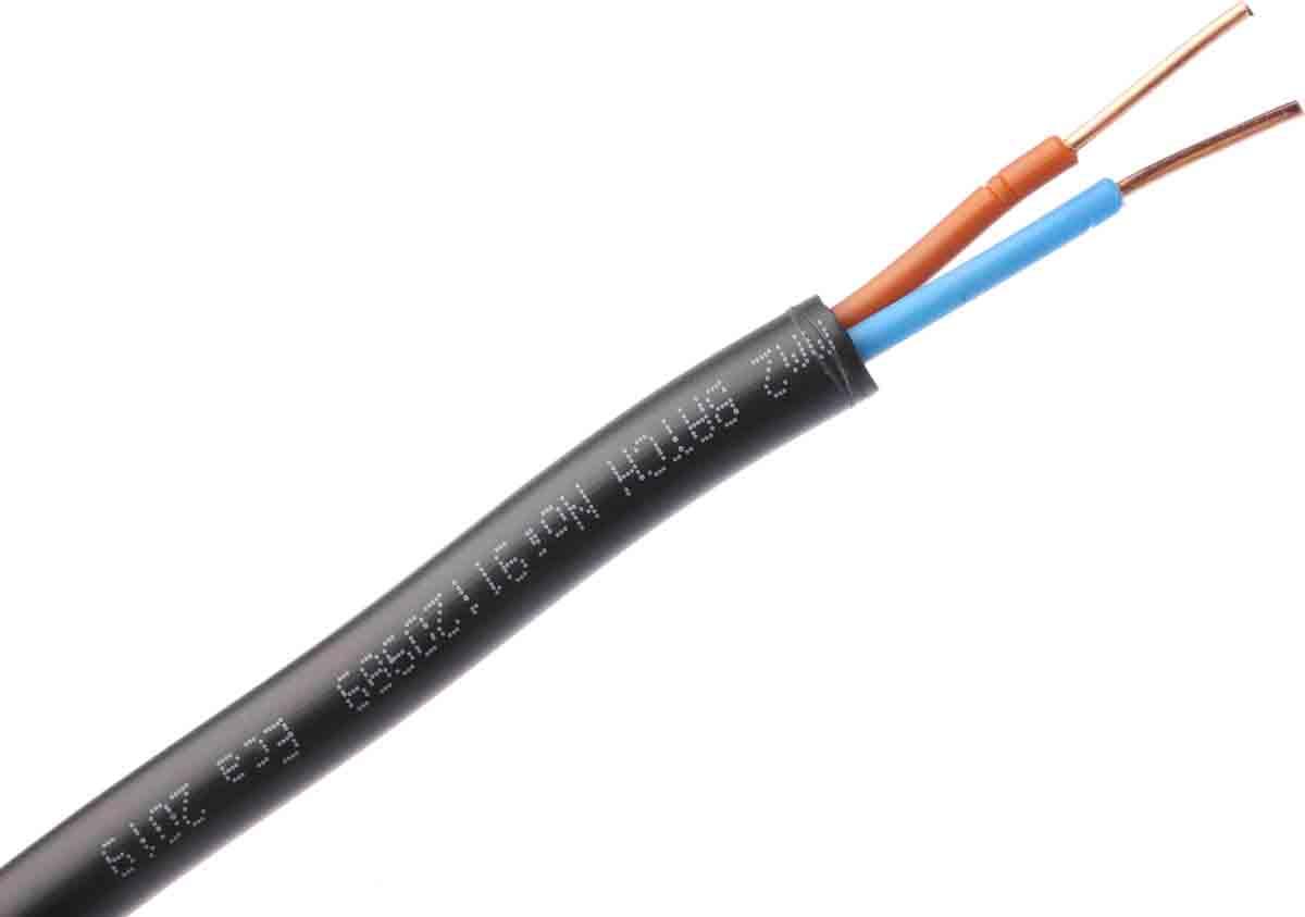 RS PRO Netzkabel, 2-adrig Schwarz x 1,5 mm /Ø 10.5mm 24 A, 100m, 600 V, PVC