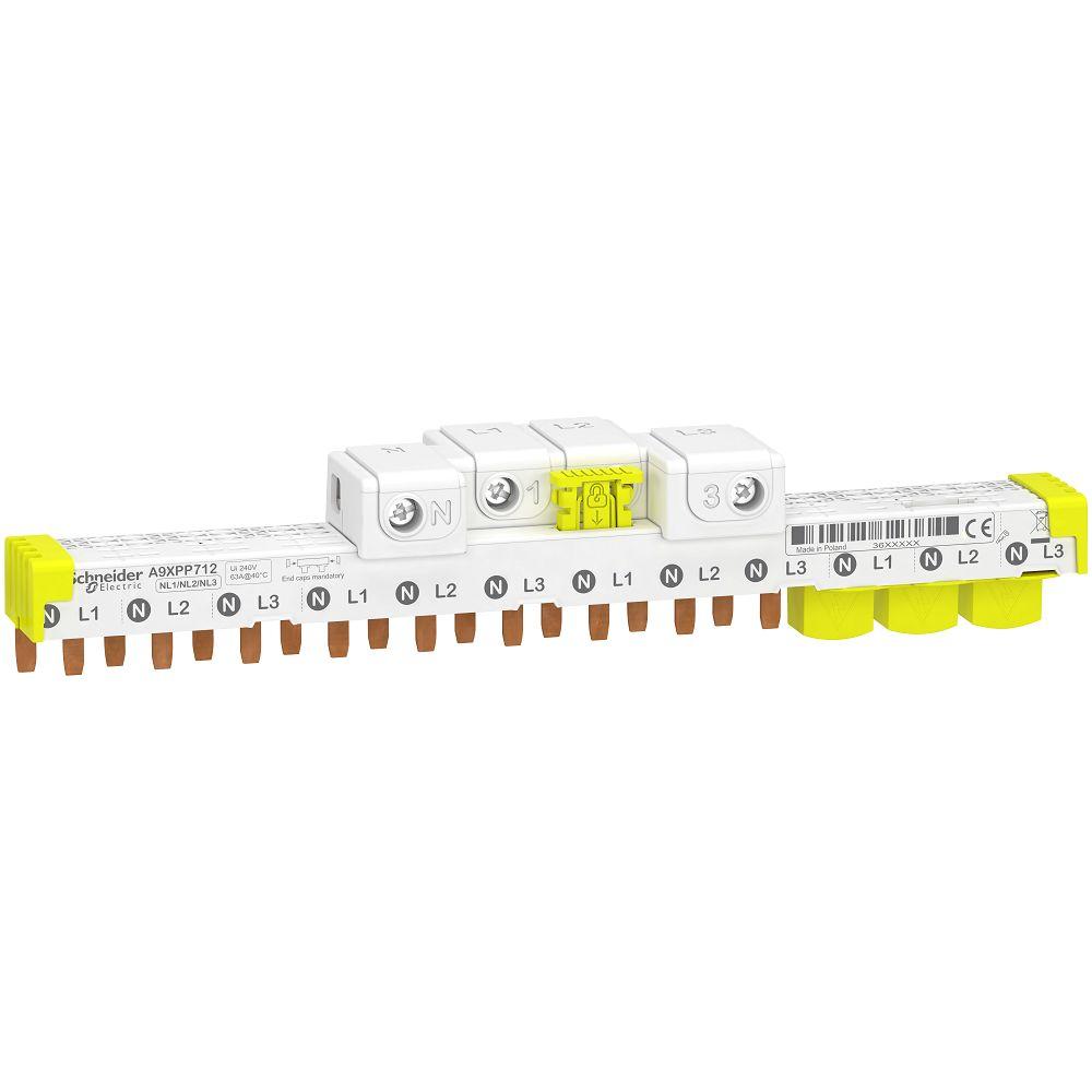 Produktfoto 1 von Schneider Electric Acti9 iDT40 Sammelschiene, 1 -phasig, 230 V, 400 V, 9mm Raster, Acti9 Reihe