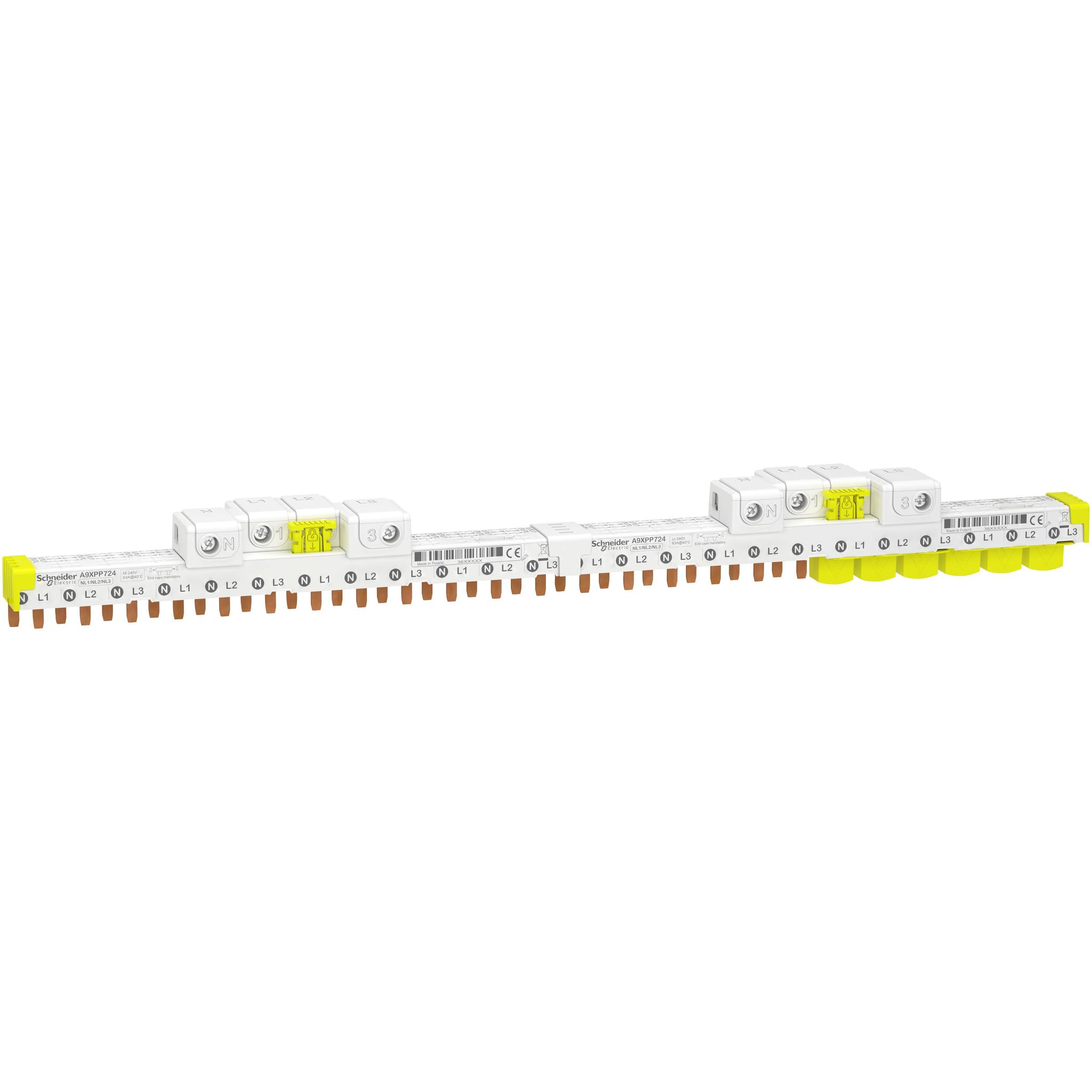 Produktfoto 1 von Schneider Electric Acti9 iDT40 Sammelschiene, 1 -phasig, 230 V, 400 V, 9mm Raster, Acti9 Reihe