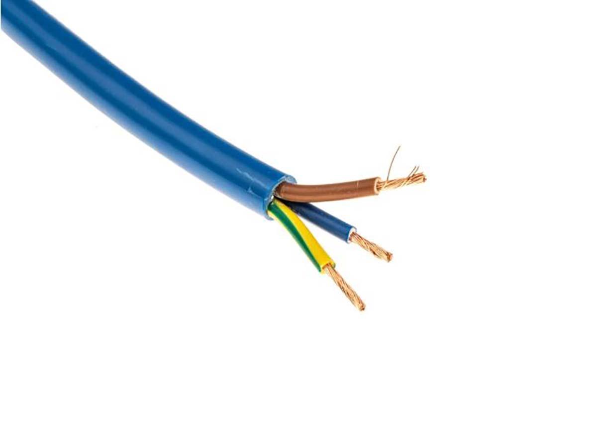 Produktfoto 1 von RS PRO Netzkabel, 3-adrig Typ Kältebeständig Blau x 2,5 mm² /Ø 11.4mm, 100m, 300/500 V, PVC