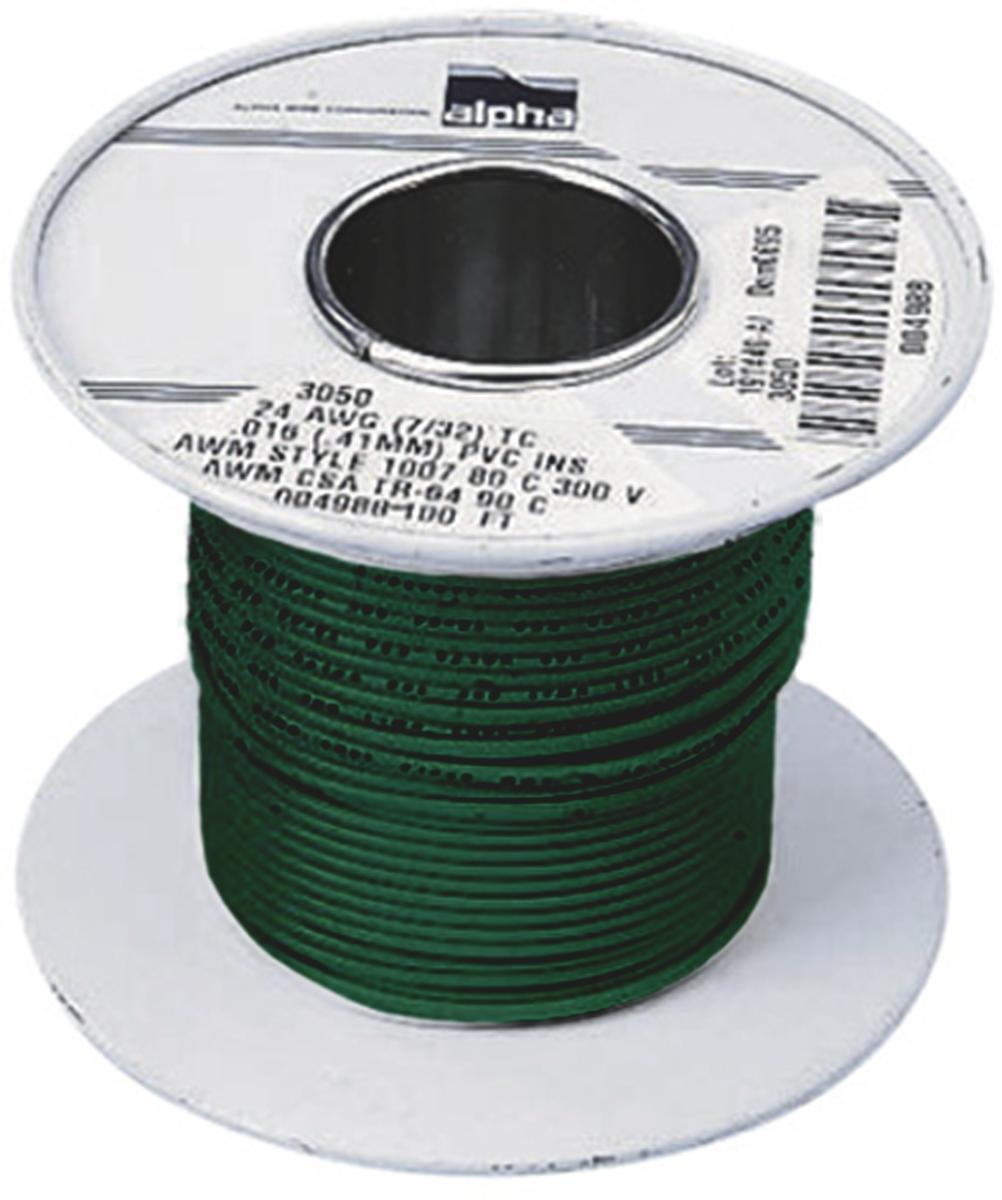 Produktfoto 1 von Alpha Wire Einzeladerleitung 1,3 mm², 16 AWG 30m Grün PVC isoliert Ø 2.34mm 26/0,25 mm Litzen UL1007