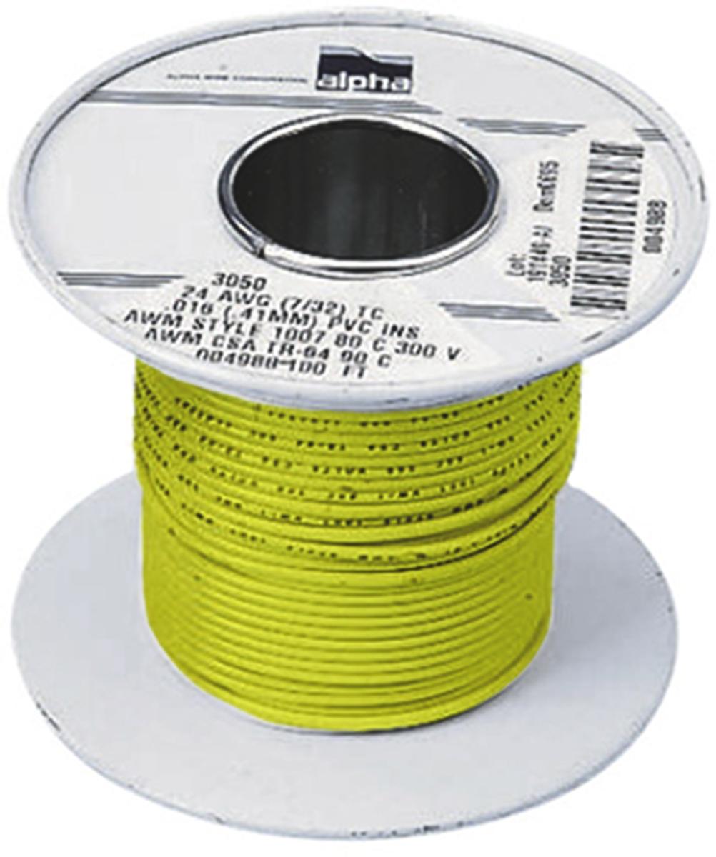 Produktfoto 1 von Alpha Wire Einzeladerleitung 1,3 mm², 16 AWG 30m Gelb PVC isoliert Ø 2.34mm 26/0,25 mm Litzen UL1007