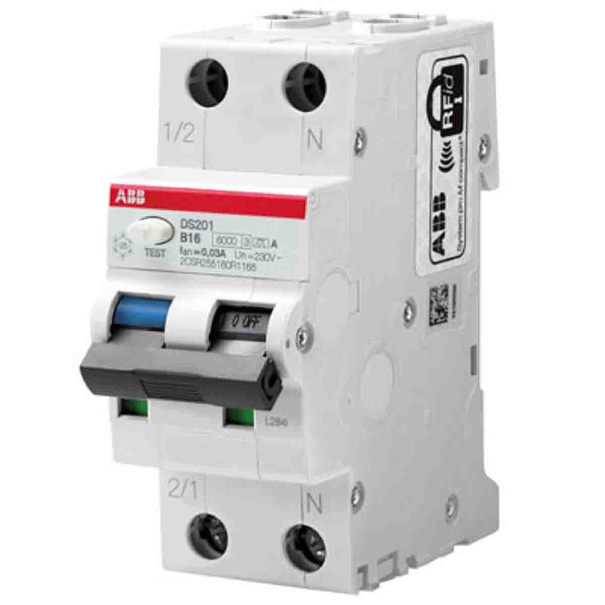 ABB RCBO System Pro M Compact DS201 FI/LS-Schalter 8A, 2-polig, Empfindlichkeit 300mA, DIN-Schienen-Montage