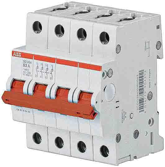 ABB SD200 MCB Leitungsschutzschalter, 4-polig 63A 440V, Abschaltvermögen 25 kA System Pro M Compact DIN-Schienen-Montage