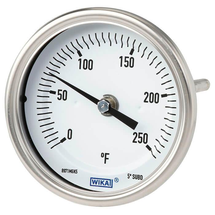 Produktfoto 1 von WIKA Zeigerthermometer Rundes Ziffernblatt, 0 → 100 °C, Skalen-Ø 5Zoll