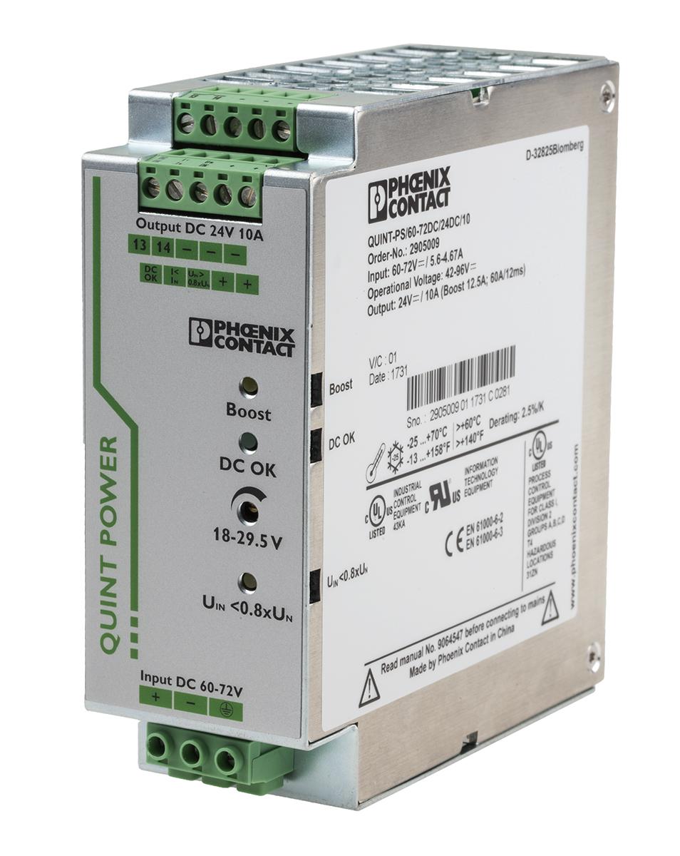 Produktfoto 1 von Phoenix Contact QUINT-PS/60-72DC/24DC/10 DC/DC-Wandler 240W 60 → 72 V dc IN, 24V dc OUT / 10A 1.5kV dc isoliert