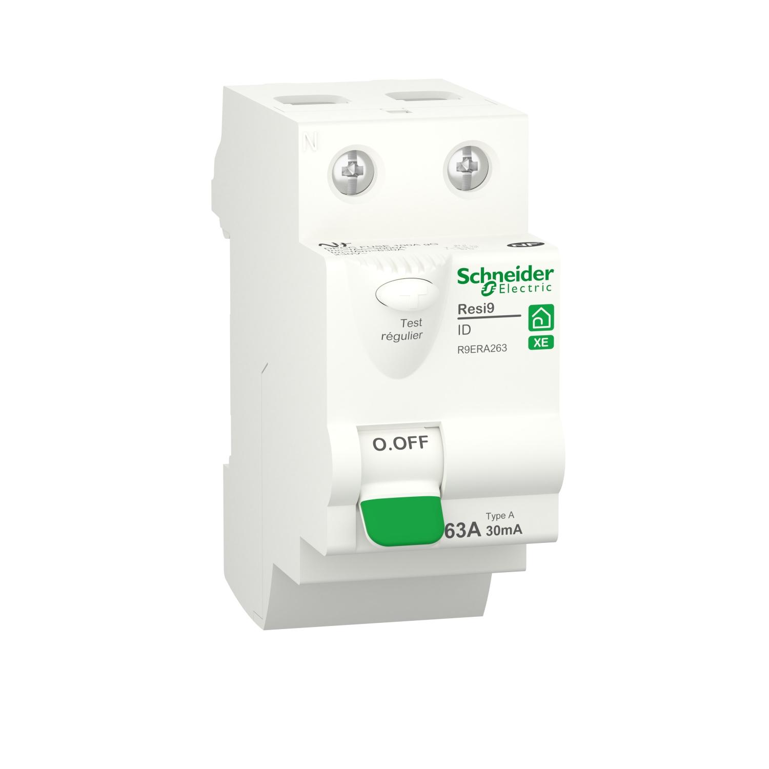 Produktfoto 1 von Schneider Electric R9E RCCB, 2-polig, 63A, 30mA Typ A Resi9 230V ac