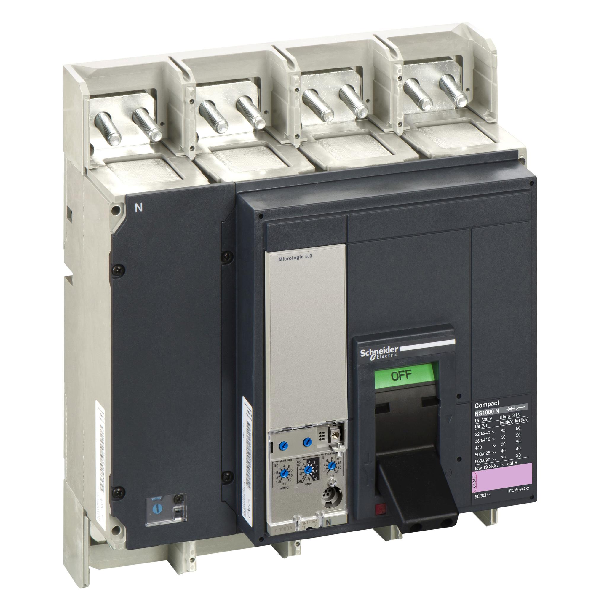 Produktfoto 1 von Schneider Electric Kompakt, Leistungsschalter MCCB 4-polig, 1kA, Fest