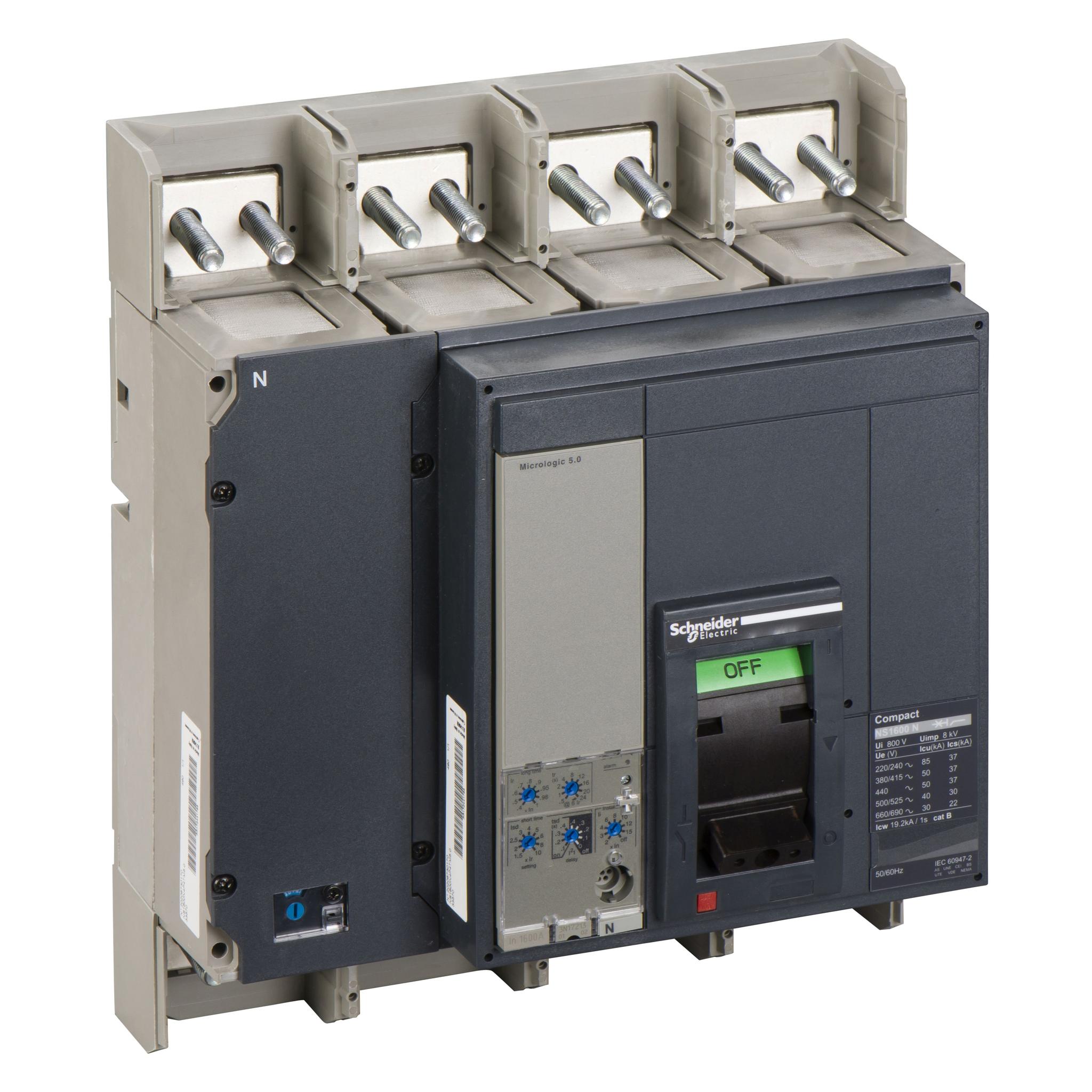 Produktfoto 1 von Schneider Electric Kompakt, Leistungsschalter MCCB 4-polig, 1.6kA, Fest