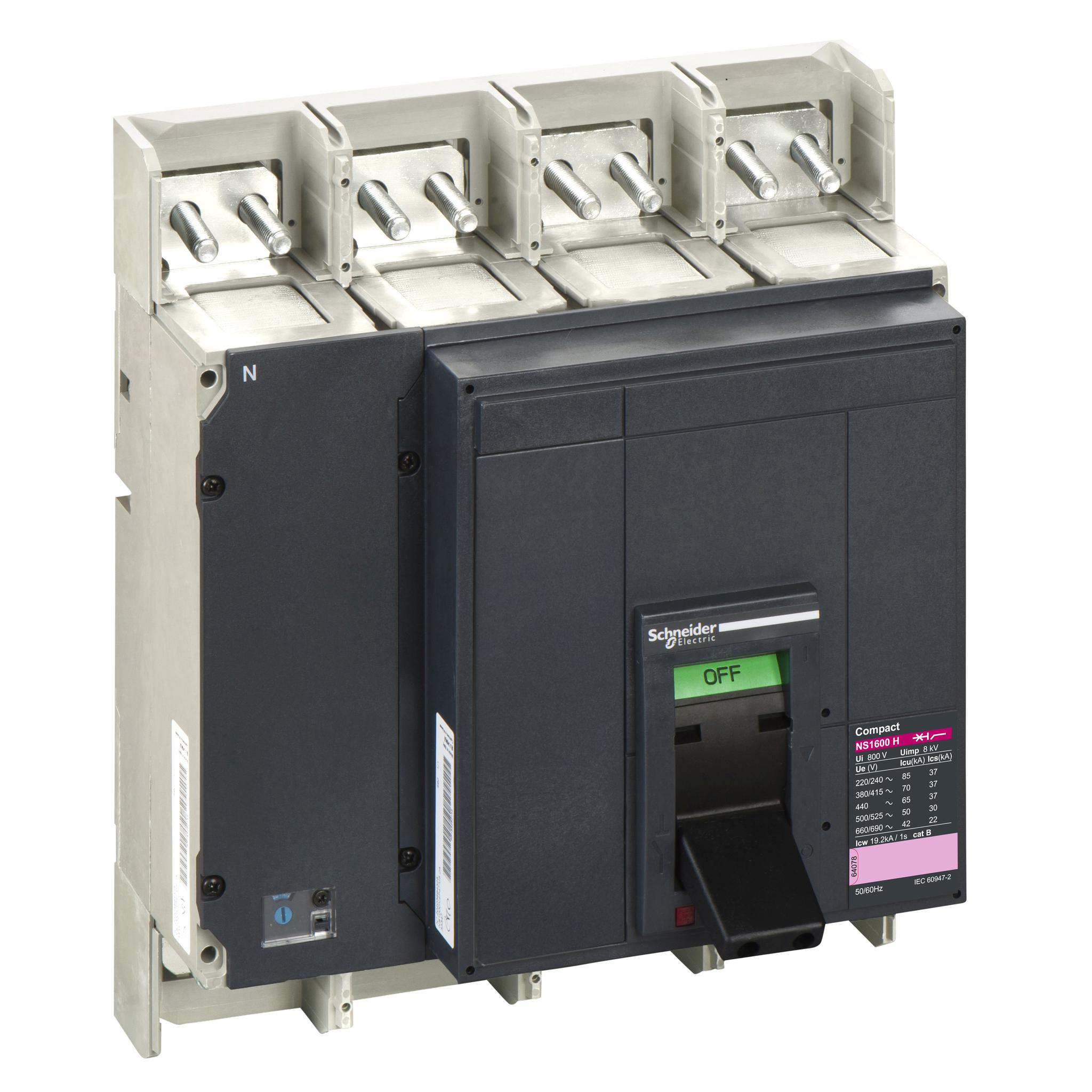 Produktfoto 1 von Schneider Electric Kompakt, Leistungsschalter MCCB 4-polig, 2kA, Fest