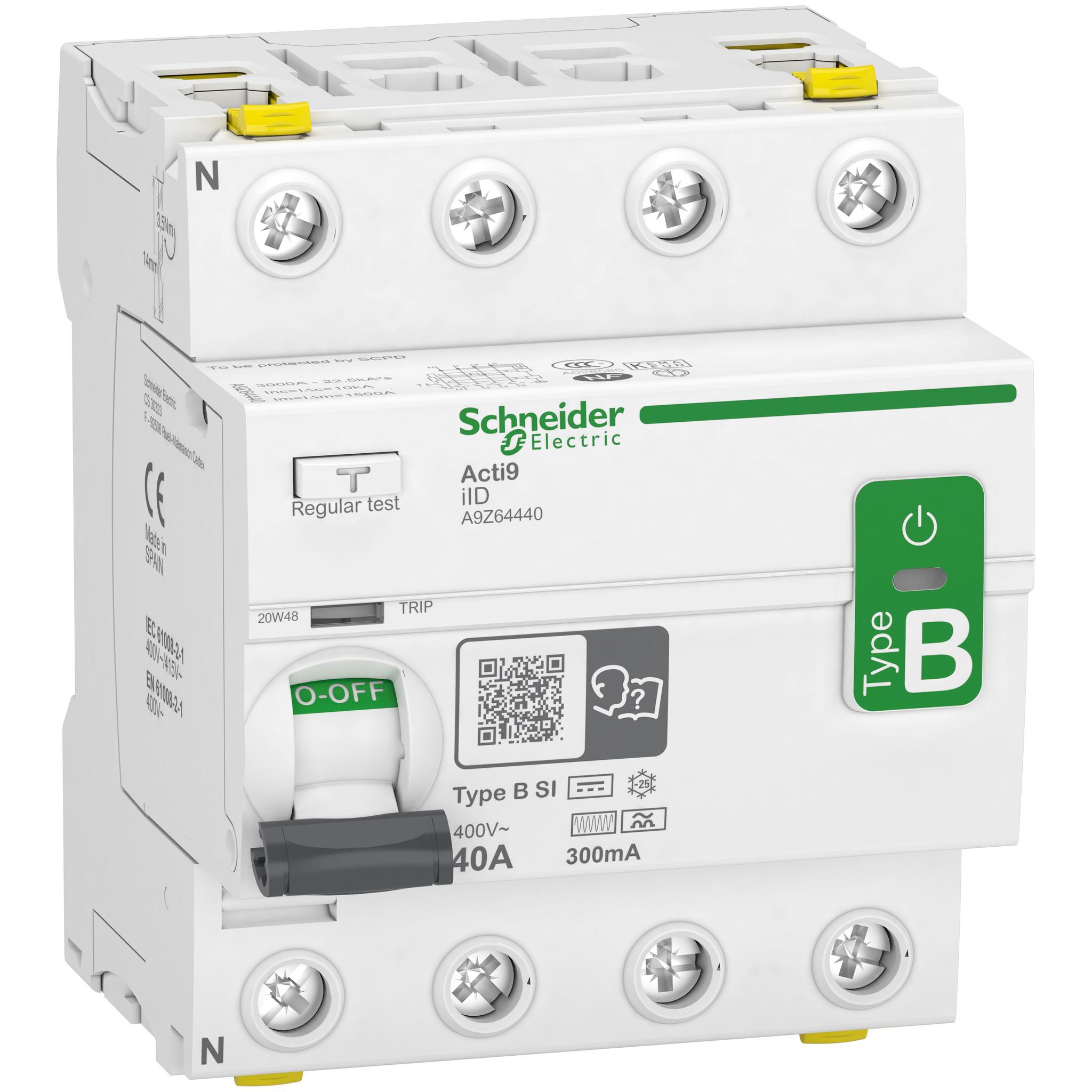 Produktfoto 1 von Schneider Electric iID RCCB, 4-polig, 40A, 300mA Typ B-SI Acti9 400V ac