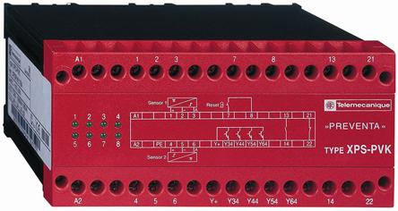 Produktfoto 1 von Schneider Electric XPS PVK Sicherheitsrelais, 24V dc, 2 Sicherheitskontakte Not-Aus, Sicherheitsschalter/Verriegelung,