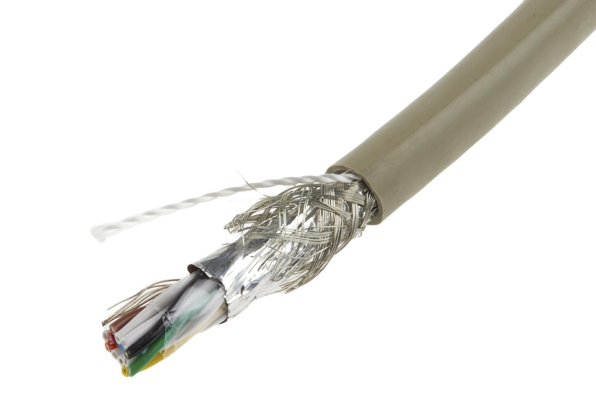 Alpha Wire Pro-Tekt Datenkabel, 6-paarig 0,23 mm² Ø 7.95mm Folie und Geflecht Schirmung PVC isoliert Twisted Pair Grau