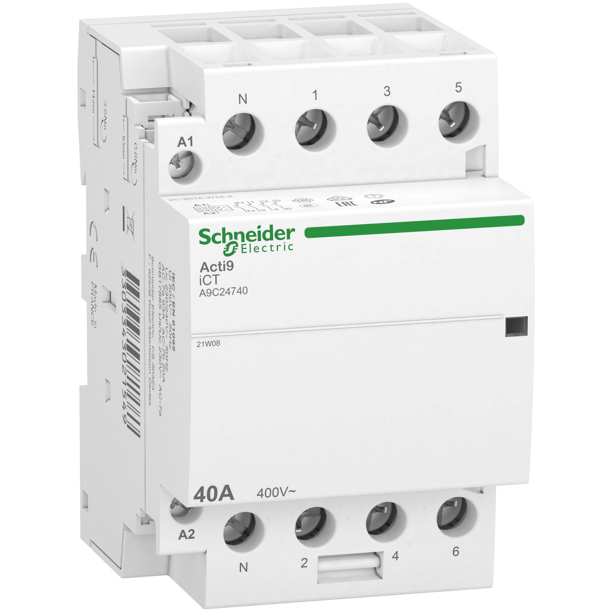 Produktfoto 1 von Schneider Electric Acti9 iDT40 Leistungsschütz / 240 V ac Spule, 4 -polig 4NO / 40 A