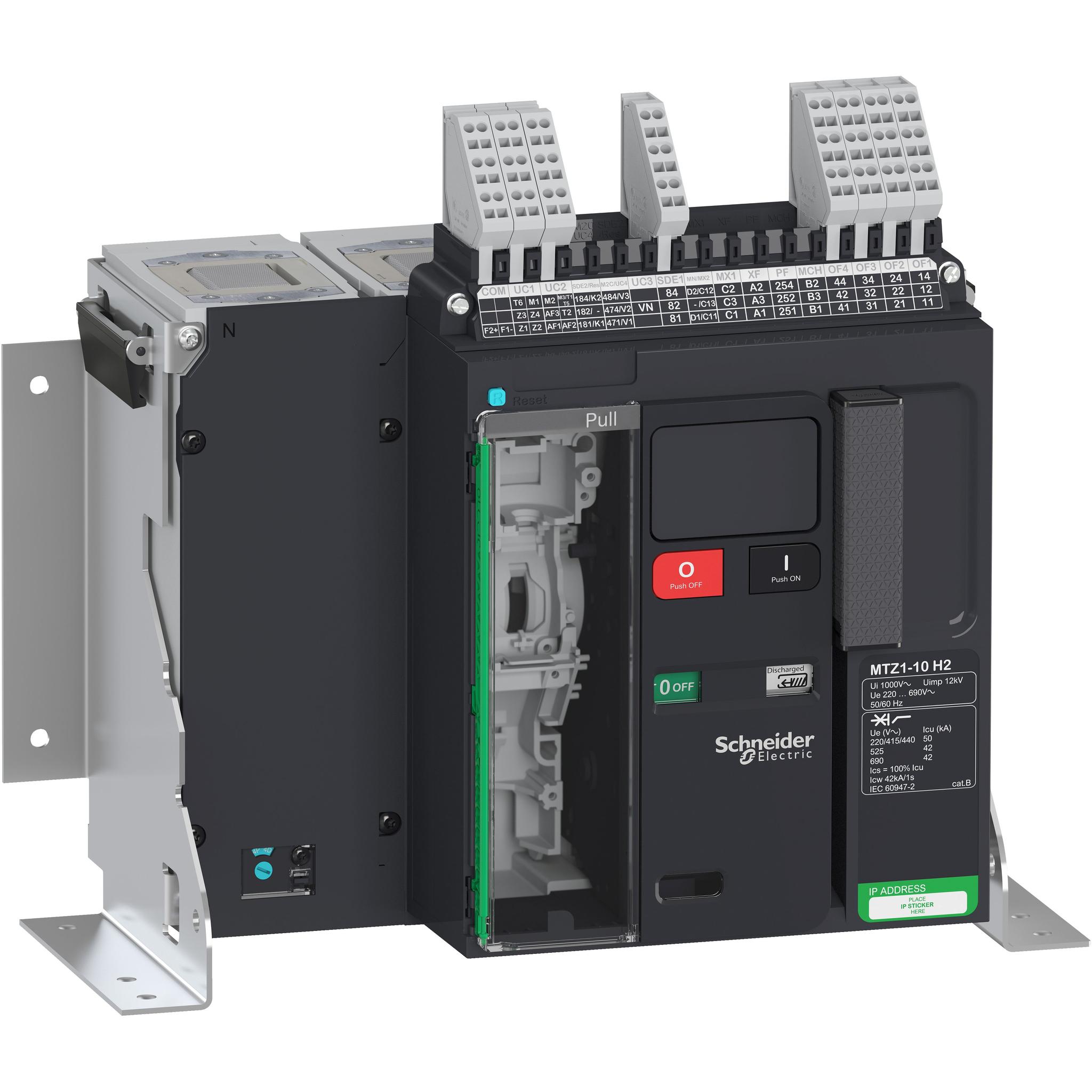 Produktfoto 1 von Schneider Electric Masterpact MTZ1 10H2, Leistungsschalter MCCB 4-polig, 1kA, Fest