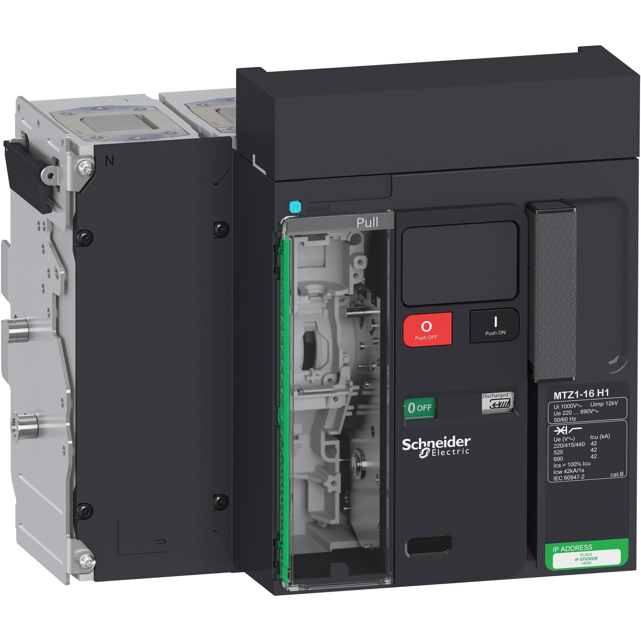 Produktfoto 1 von Schneider Electric Masterpact MTZ1 16H1, Leistungsschalter MCCB 4-polig, 1.6kA, Fest