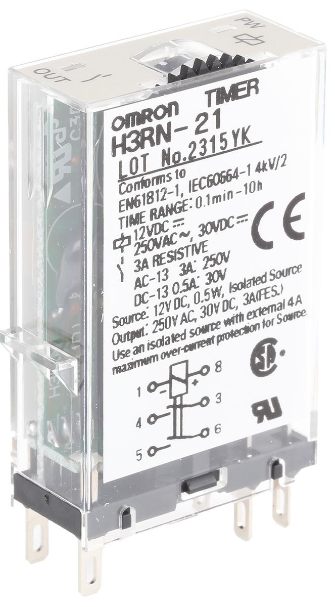 Produktfoto 1 von Omron H3RN Zeitrelais, Steckanschluss , 0.1 min → 10h, 12V dc, 2 Kont. Multifunktion