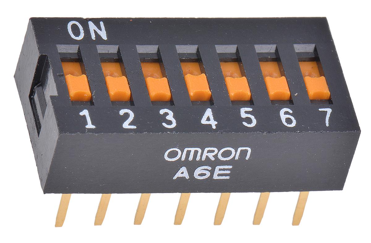 Produktfoto 1 von Omron THT DIP-Schalter Gleiter 7-stellig 7P 25 mA @ 24 V dc, bis +70°C