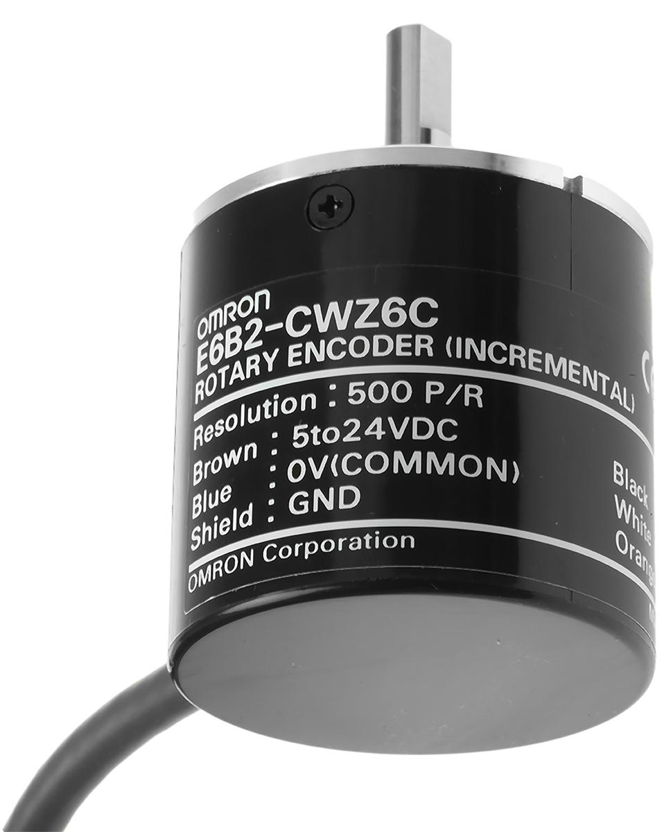 Produktfoto 1 von Omron E6B2 Inkremental Drehgeber Inkremental 500/U, 6000U/min, 5 → 24 Vdc, NPN, Open Collector Vollwelle mit Ø