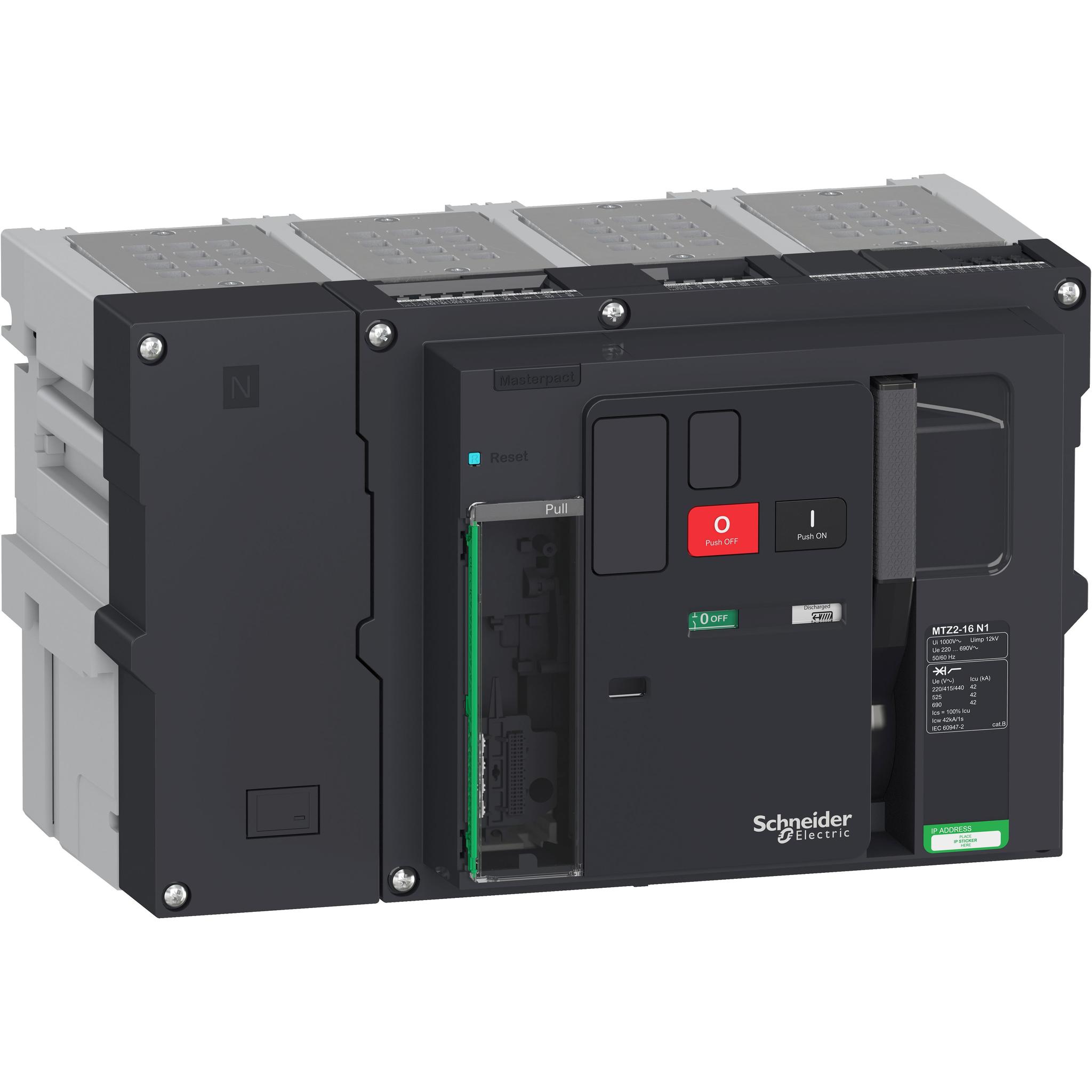 Produktfoto 1 von Schneider Electric Masterpact MTZ2 16N1, Leistungsschalter MCCB 4-polig, 1.6kA, Fest