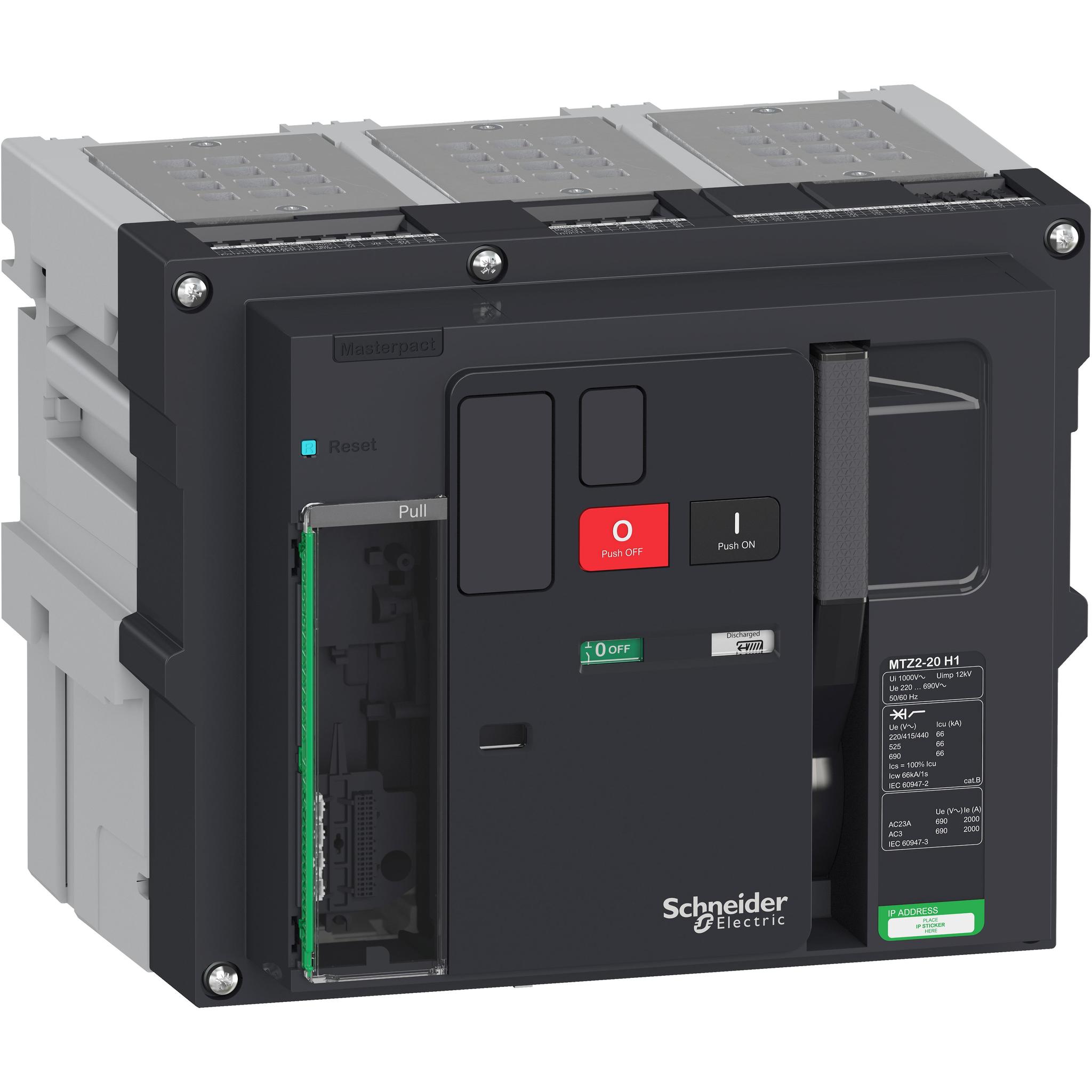 Produktfoto 1 von Schneider Electric Masterpact MTZ2 20 H1, Leistungsschalter MCCB 3-polig, 2kA, Fest